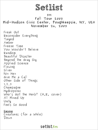 311 at Mid-Hudson Civic Center, Poughkeepsie, NY, USA Setlist