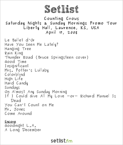 Counting Crows at Liberty Hall, Lawrence, KS, USA Setlist