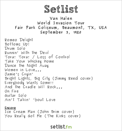 Van Halen at Fair Park Coliseum, Beaumont, TX, USA Setlist