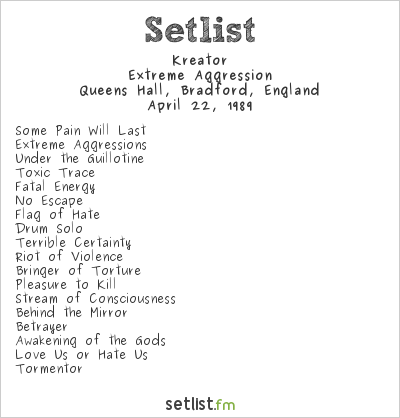 Kreator at Queens Hall, Bradford, England Setlist