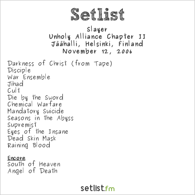Slayer at Jäähalli, Helsinki, Finland Setlist