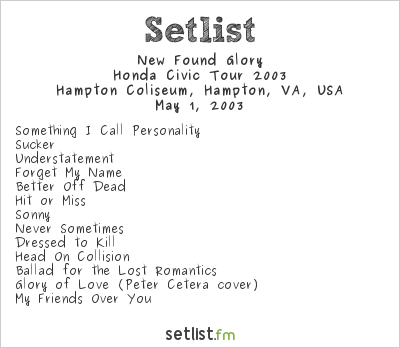 New Found Glory at Hampton Coliseum, Hampton, VA, USA Setlist