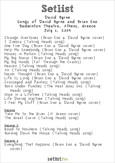 David Byrne at Badminton Theatre, Athens, Greece Setlist