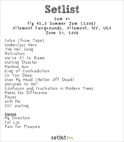 Sum 41 at Altamont Fairgrounds, Altamont, NY, USA Setlist