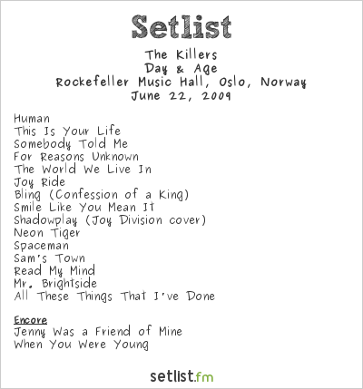 The Killers at Rockefeller Music Hall, Oslo, Norway Setlist