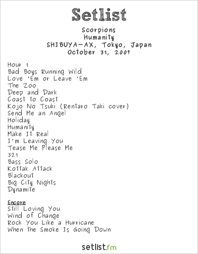 Scorpions at SHIBUYA-AX, Tokyo, Japan Setlist