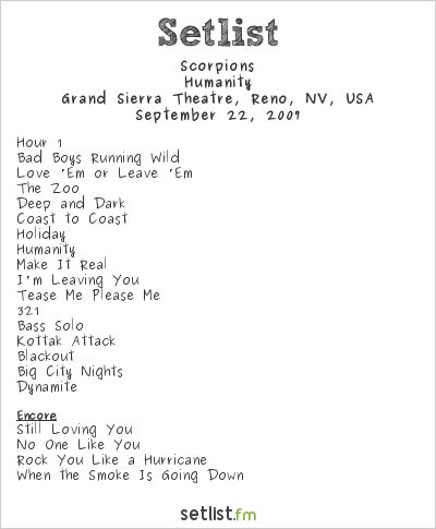 Scorpions at Grand Sierra Theatre, Reno, NV, USA Setlist