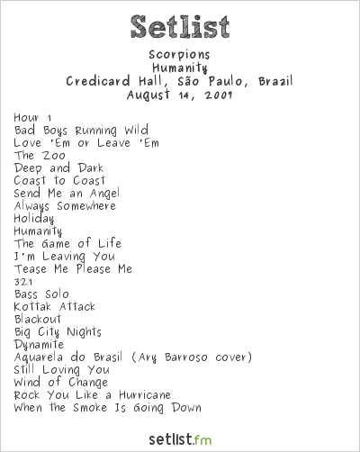Scorpions at Credicard Hall, São Paulo, Brazil Setlist