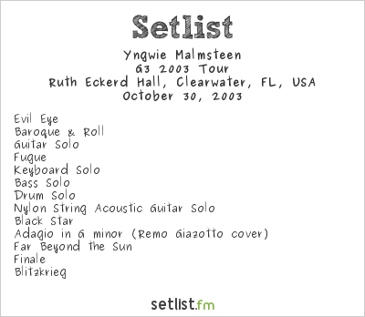 Yngwie Malmsteen at Ruth Eckerd Hall, Clearwater, FL, USA Setlist