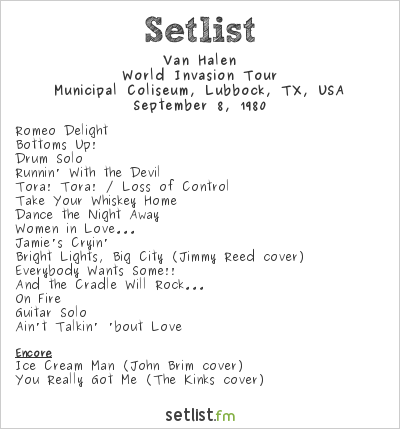 Van Halen at Municipal Coliseum, Lubbock, TX, USA Setlist