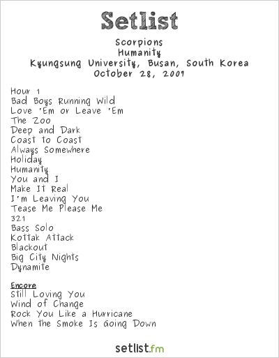 Scorpions at Kyungsung University, Busan, South Korea Setlist