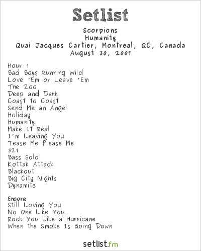 Scorpions at Quai Jacques Cartier, Montreal, QC, Canada Setlist