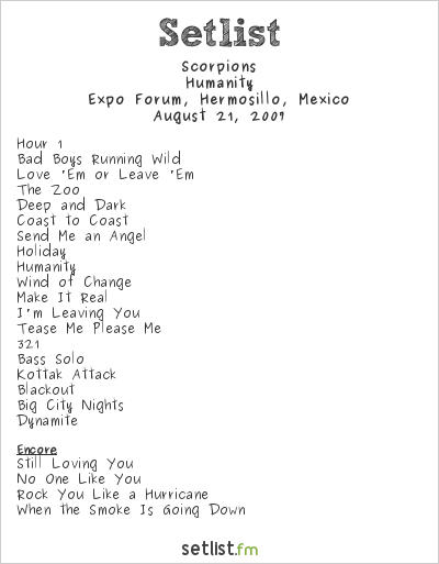 Scorpions at Expo Forum, Hermosillo, Mexico Setlist