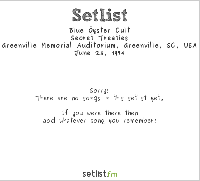 Blue Öyster Cult at Greenville Memorial Auditorium, Greenville, SC, USA Setlist