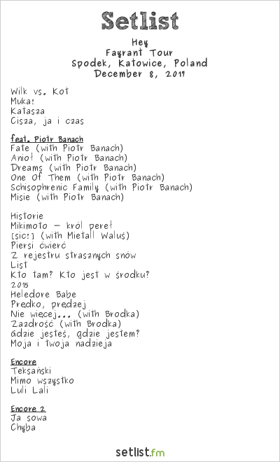 Hey at Spodek, Katowice, Poland Setlist