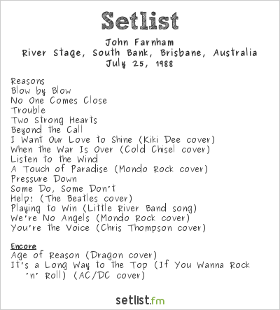 John Farnham at World Expo 88 Setlist