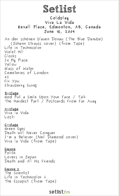 Coldplay at Rexall Place, Edmonton, AB, Canada Setlist