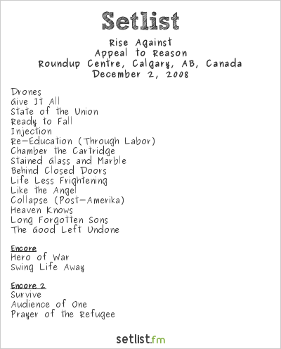 Rise Against at Roundup Centre, Calgary, AB, Canada Setlist