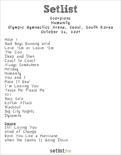 Scorpions at Olympic Gymnastics Arena, Seoul, South Korea Setlist