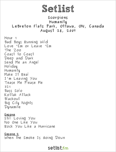Scorpions at LeBreton Flats Park, Ottawa, ON, Canada Setlist