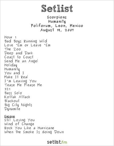 Scorpions at Poliforum, León, Mexico Setlist
