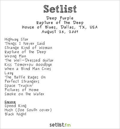 Deep Purple at House of Blues, Dallas, TX, USA Setlist