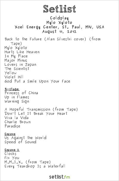 Coldplay at Xcel Energy Center, St. Paul, MN, USA Setlist