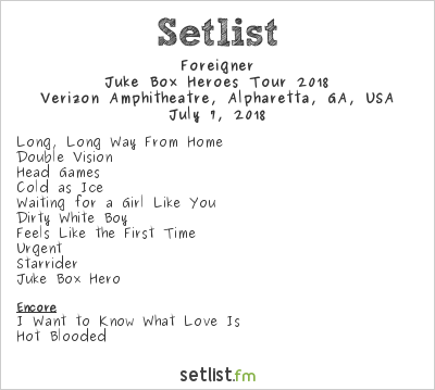 Foreigner at Verizon Amphitheatre, Alpharetta, GA, USA Setlist
