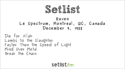 Raven at Le Spectrum, Montreal, QC, Canada Setlist