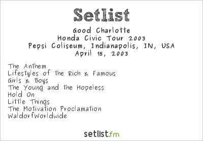 Good Charlotte at Pepsi Coliseum, Indianapolis, IN, USA Setlist