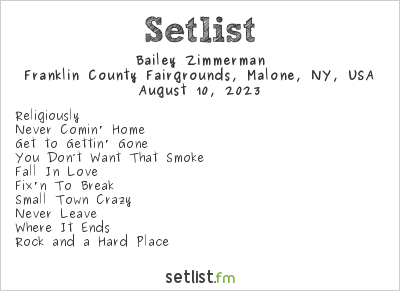 Bailey Zimmerman at Franklin County Fair 2023 Setlist