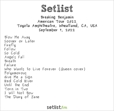 Breaking Benjamin at Toyota Amphitheatre, Wheatland, CA, USA Setlist