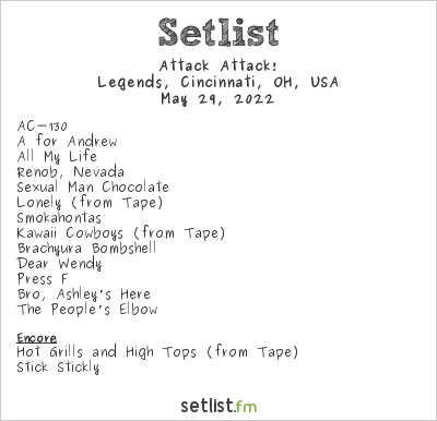 Attack Attack! at Legends, Cincinnati, OH, USA Setlist