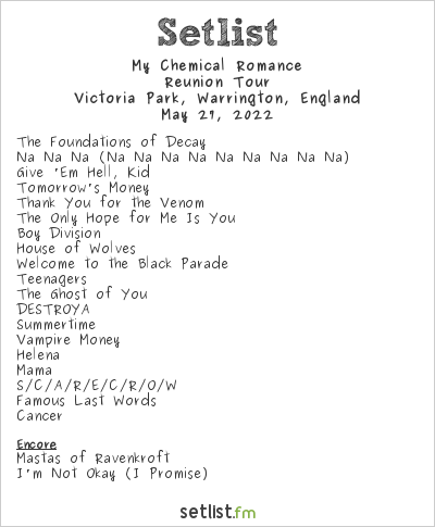 My Chemical Romance at Victoria Park, Warrington, England Setlist