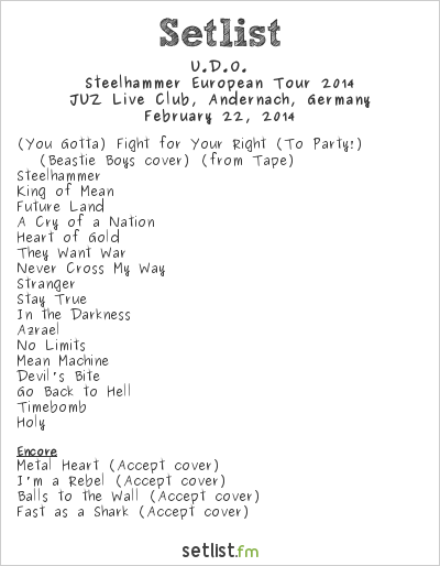 U.D.O. at JUZ Live Club, Andernach, Germany Setlist