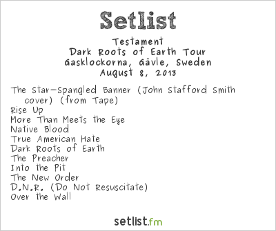 Testament at Getaway Rock Festival 2013 Setlist