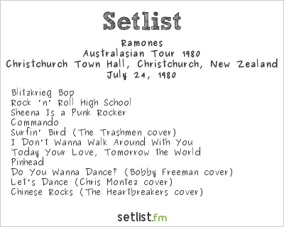 Ramones at Christchurch Town Hall, Christchurch, New Zealand Setlist