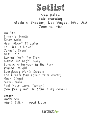 Van Halen at Aladdin Theater, Las Vegas, NV, USA Setlist