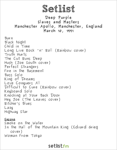 Deep Purple at Manchester Apollo, Manchester, England Setlist