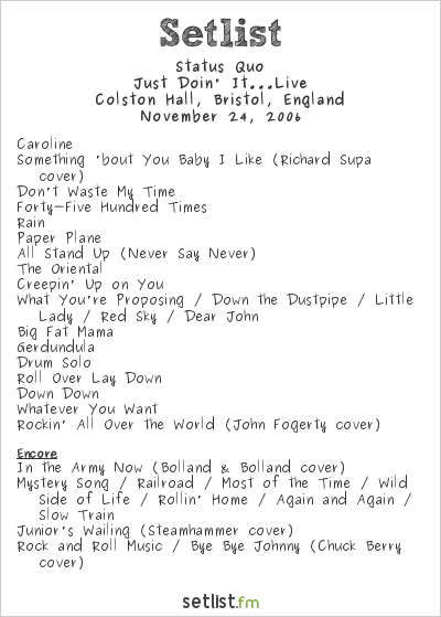 Status Quo at Colston Hall, Bristol, England Setlist