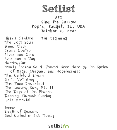 AFI at Pop's, Sauget, IL, USA Setlist